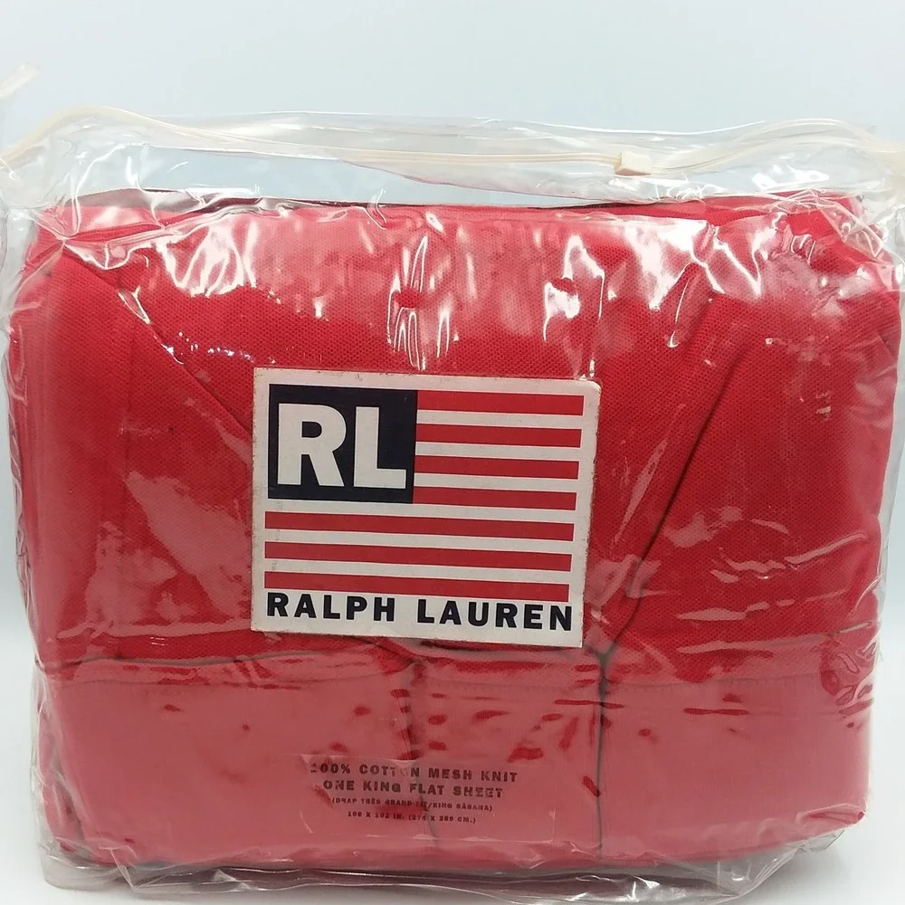 Ralph Lauren Lucas Knit‎ Red King Flat Sheet 100% Cotton USA Irregular Vintage